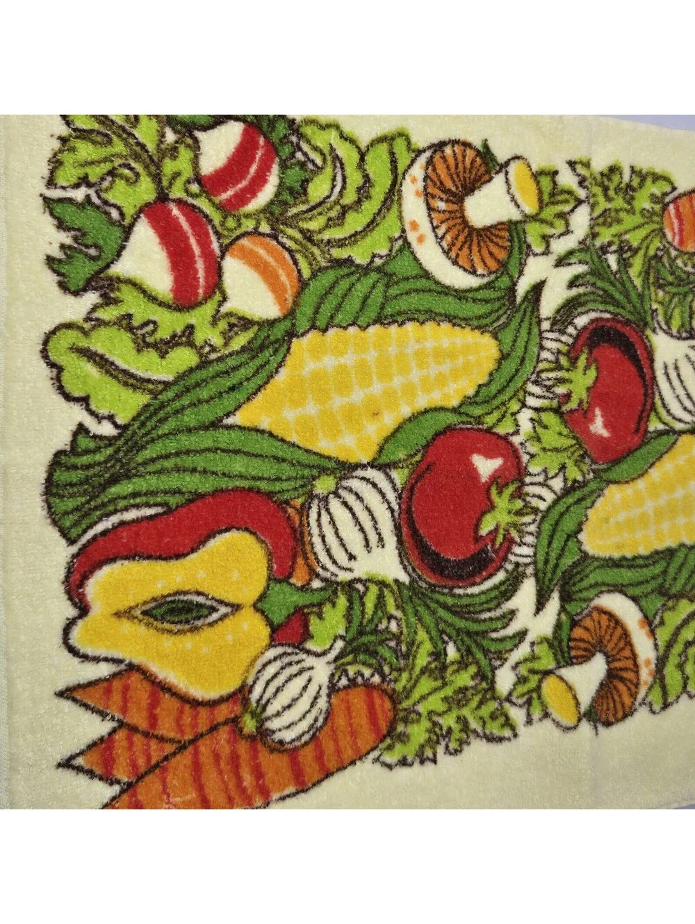 Vtg 70s Cannon Mushroom Toadstool Hand Dish Towel Terry Cloth Kitsch Yellow 25